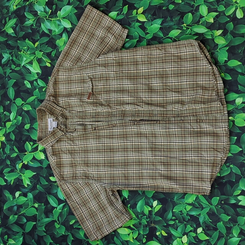 Men's Large Carhartt Plaid Button Down T-Shirt Made From 100% Cotton